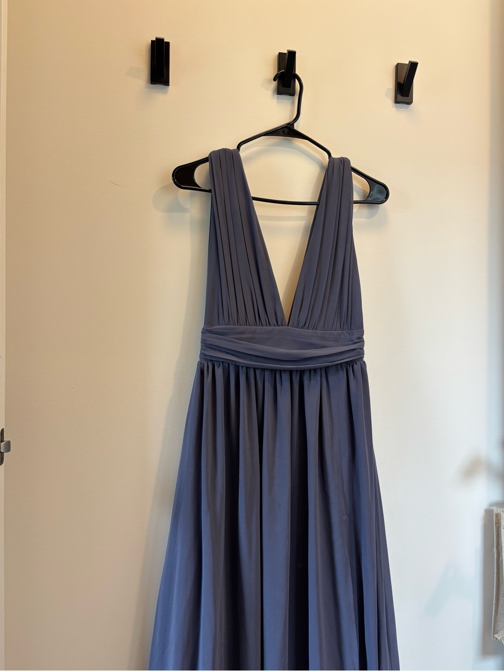 Lulu's Slate Blue Plunging V-Neck Prom Dress